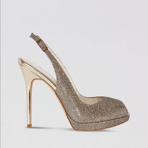 Karen Millen glitter fabric open peep toe heel 37